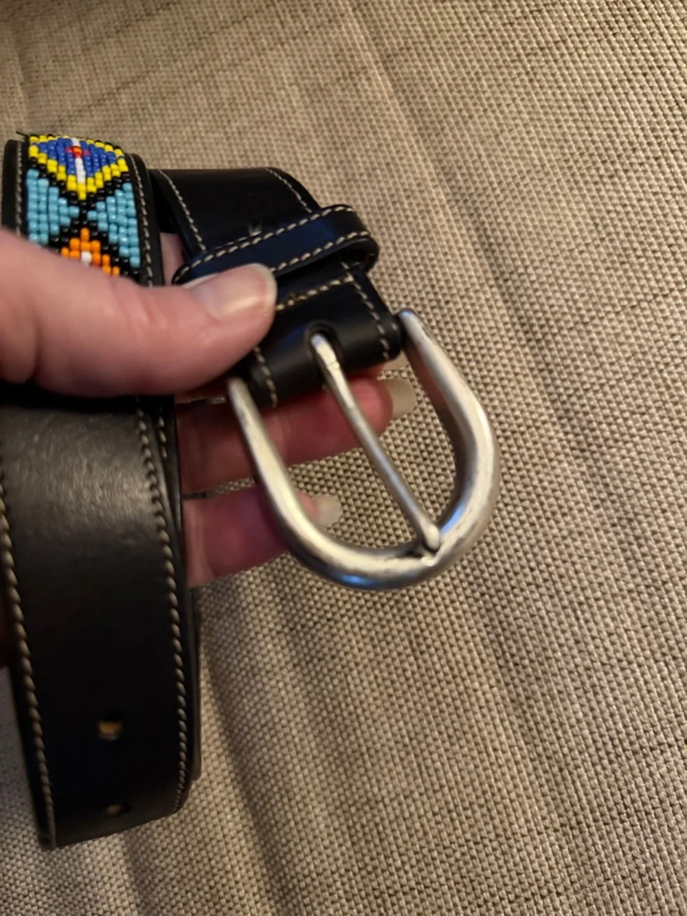Vintage Gap beaded leather belt Southwestern, Aztec Native American inspired